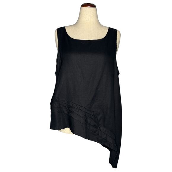 Krista Larson KL Playwear Tank Top OS Black Linen Asymmetric Lagenlook USA Made - Picture 1 of 11